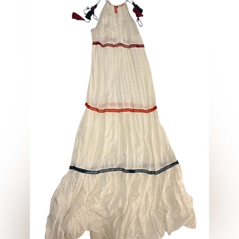 Red Carter Cream Swimsuit Cover Maxi Dress w/ tassel tie straps. Size XS